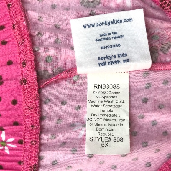 Corkys Kids Pink Green Brown White Flowers Ruffled Bottom Polka Dot Floral Pants - Picture 8 of 12